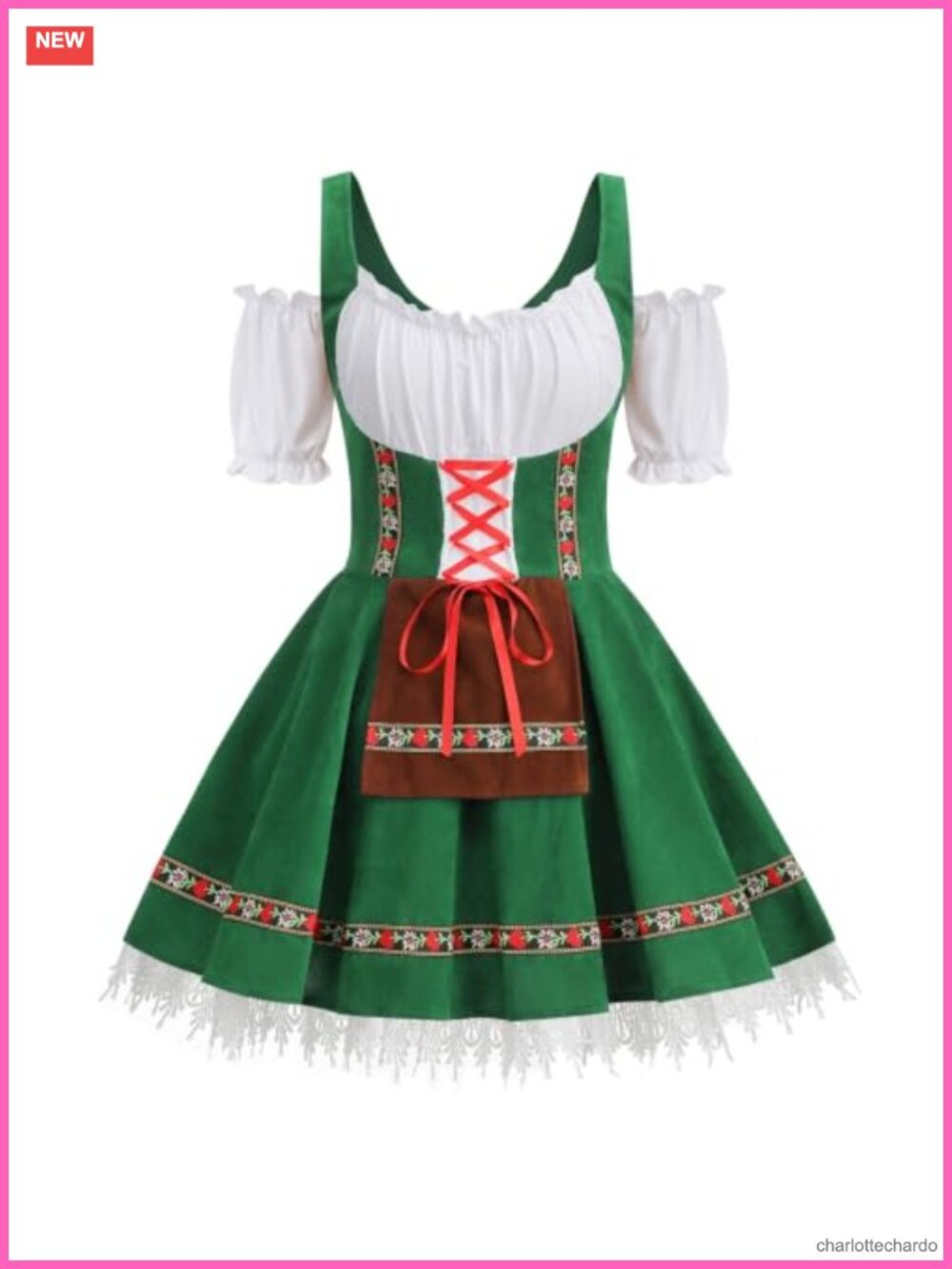 Off Shoulder Polka Dot Dirndl Dress Bavarian Oktoberfest Costume Women